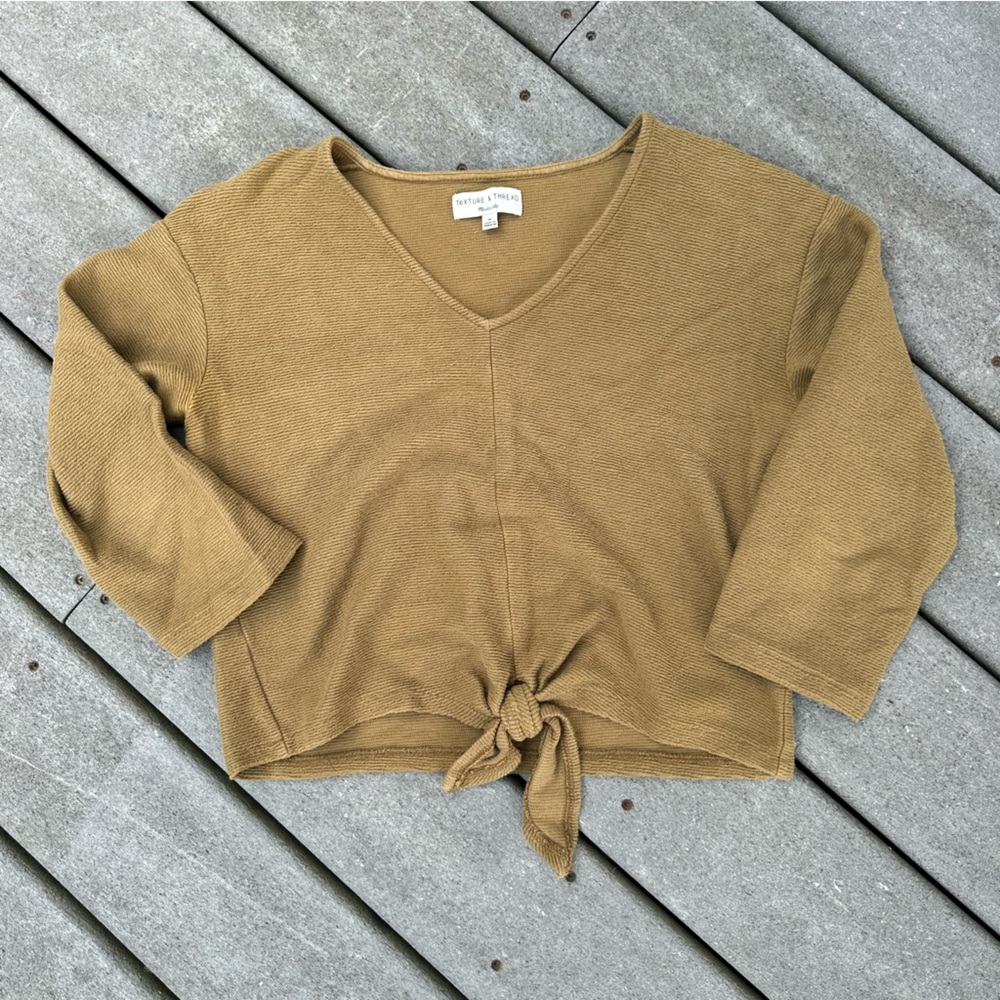 Madewell Mustard Knit V-Neck Tie-Front Top